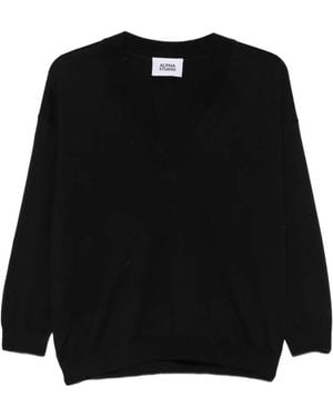 Alpha Studio V-Neck Knitted Sweater - Black