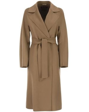 Max Mara Studio Mstcles Belted Kimono-Sleeve Coat - Natural