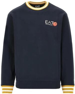 EA7 Graphic Series Logo-Print Striped-Trim Sweatshirt - Blue