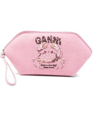Ganni Crab-Embroidered Bikini Pouch - Pink