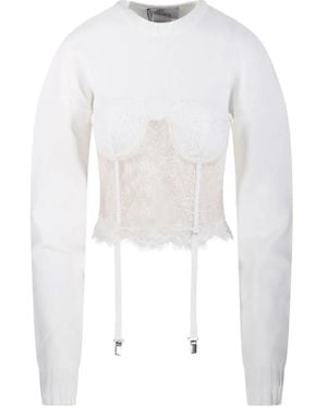 GIUSEPPE DI MORABITO Lace-Panel Knitted Top - White