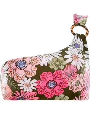 Agua Bendita Asymmetric-Strap Floral Bikini Top - Pink