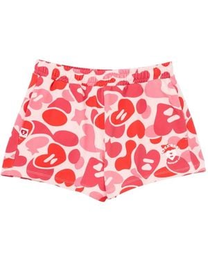 AAPE BY A BATHING AP Heart-Camo Printed Shorts - Red