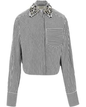 Sportmax Embellished-Collar Striped Shirt - Grey