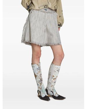 YANGKEHAN Striped Frayed Shorts - Gris