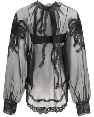 Ermanno Scervino Embroidered Pussy-Bow Shirt - Gray