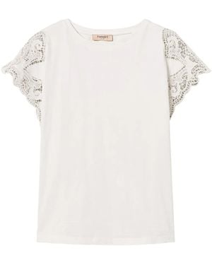 Twinset Lace-Sleeve T-Shirt - White