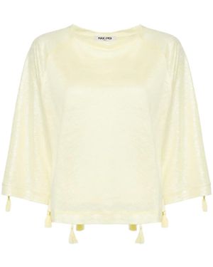 Max & Moi Tassel-Detail Linen Jersey Top - Natural