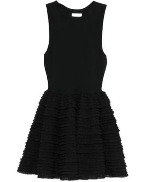 Sandro Ruffled Knitted Mini Dress - Black