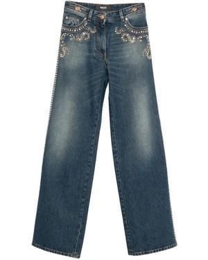 Versace Stud-Embroidered Straight-Leg Jeans - Blue