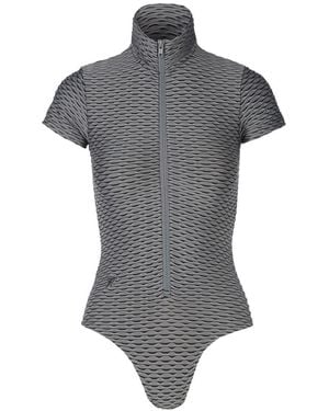 Tessitura Body Couture 3D-Textured Zip-Up Bodysuit - Grey
