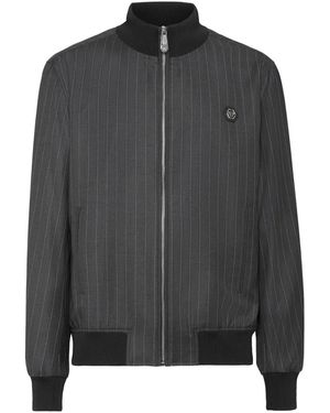 Philipp Plein Pinstriped Bomber Jacket - Black