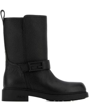 Fendi Leather Buckle Boots - Black