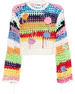 CAVIA Striped Crochet-Knit Jumper - Blue