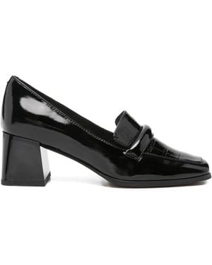 Linda Baumann Croc-Effect Block-Heel Court Shoes - Black