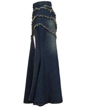 VIVAMUS Long Frayed Tiered Skirt - Blue
