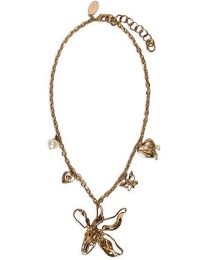 Twinset Necklace With Maxi Flower And Pendants - Metallic