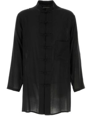 Yohji Yamamoto Pour Homme Long-Sleeve Chinese-Style Button Cellulose Shirt Jacket - Black