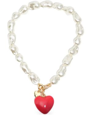 Bimba Y Lola Collar De Perlas Con Cuentas De Corazón - Blanco