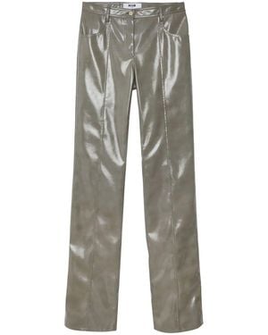 MSGM Glossy-Finish Straight-Leg Trousers - Grey