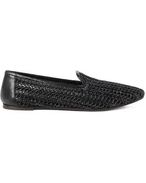 Brunello Cucinelli Techno Raffia And Calfskin Flats - Black