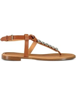 Giambattista Valli Crystal Leather Flat Sandals - Brown
