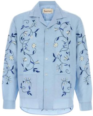 BAZISZT Hemd Mit Lotus-Stickerei - Blau