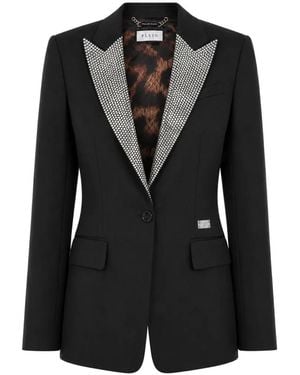 Philipp Plein Single-Breasted-Fit Blazer Crystal Strass - Black