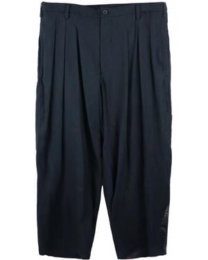 Yohji Yamamoto Graphic-Print Pleated Tapered Pants - Blue