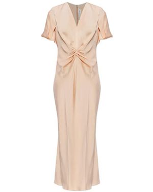 Victoria Beckham Blossom Crepe Satin Midi Dress With V-Neck And Draped Front - White