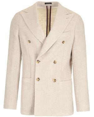 Al Duca d'Aosta Double-Breasted Herringbone Blazer - Natural
