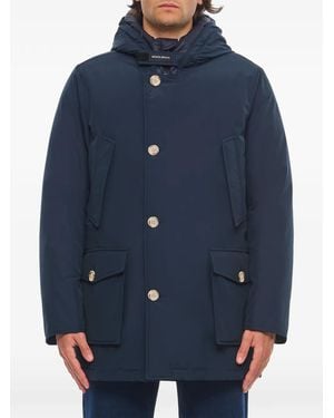 Woolrich Hooded Button-Up Coat - Blue