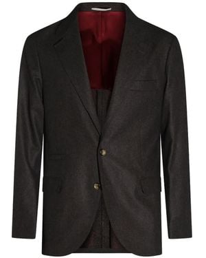 Brunello Cucinelli Single-Breasted Wool Blazer - Black