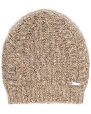 Fay Ribbed Logo-Plaque Beanie Hat - Natural