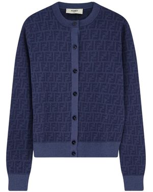 Fendi Ff-Pattern Buttoned Cardigan - Blue