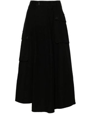 Yohji Yamamoto Pleated Midi Skirt - Black