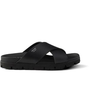 Prada Crisscross Rubber Slides - Black