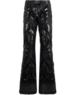 Alberta Ferretti Sequin-Embellished Decorative-Pattern Palazzo Trousers - Black