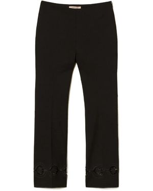 Twinset Embroidered Floral-Lace Trousers - Black