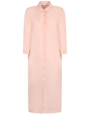 120% Lino Long-Sleeve Shirt Midi Dress - Pink