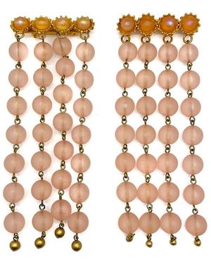 JENNIFER GIBSON JEWELLERY Vintage Pair Of Long Pink Satin Bead Tassel Brooches 1960s - Metallic