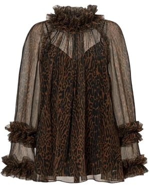 Carolina Herrera Ruffled Leopard-Print Top - Brown