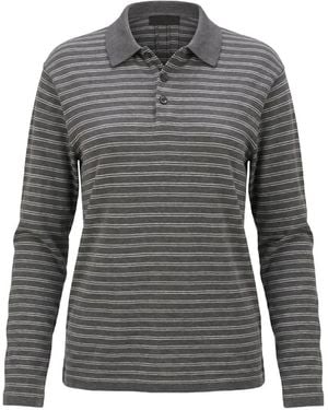 Nili Lotan Striped Long-Sleeve Polo Shirt - Gray