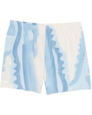 Lacoste Striped Graphic-Print Swim Shorts - Blue