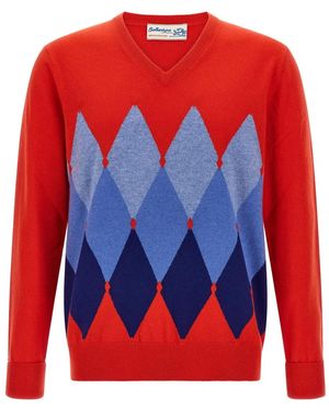 Ballantyne Argyle Jacquard Cashmere Sweater - Red