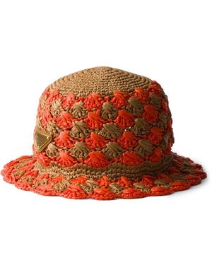 Prada Crochet-Knit Bucket Hat - Orange