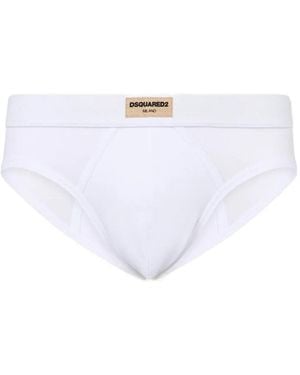 DSquared² Logo-Embroidered Briefs - White
