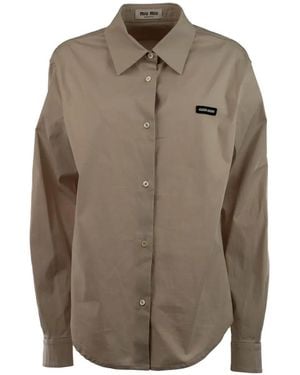 Miu Miu Logo-Patch Shirt - Bruin
