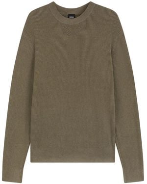 BOSS Ribbed Crew-Neck Jumper - Green