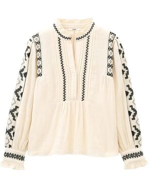 Ba&sh Pidma Embroidered Ruffled Blouse - Natural